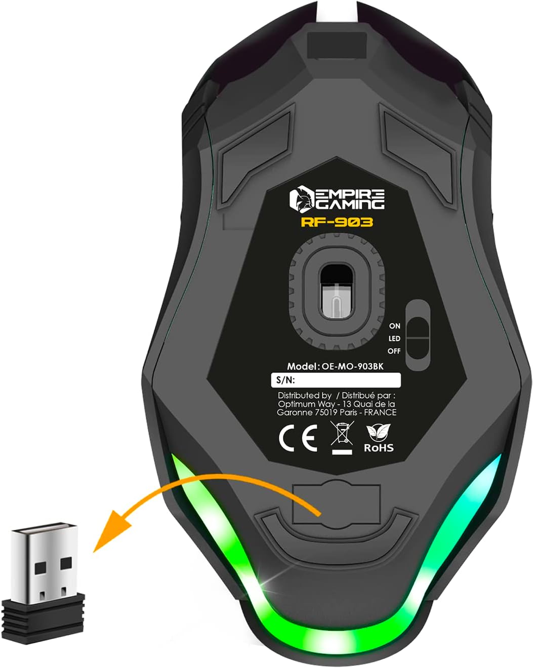 EMPIRE GAMING - RF903 Gaming-Maus, Kabellos 2,4GHz Wireless Wiederaufladbar – LED-Hintergrundbeleuch