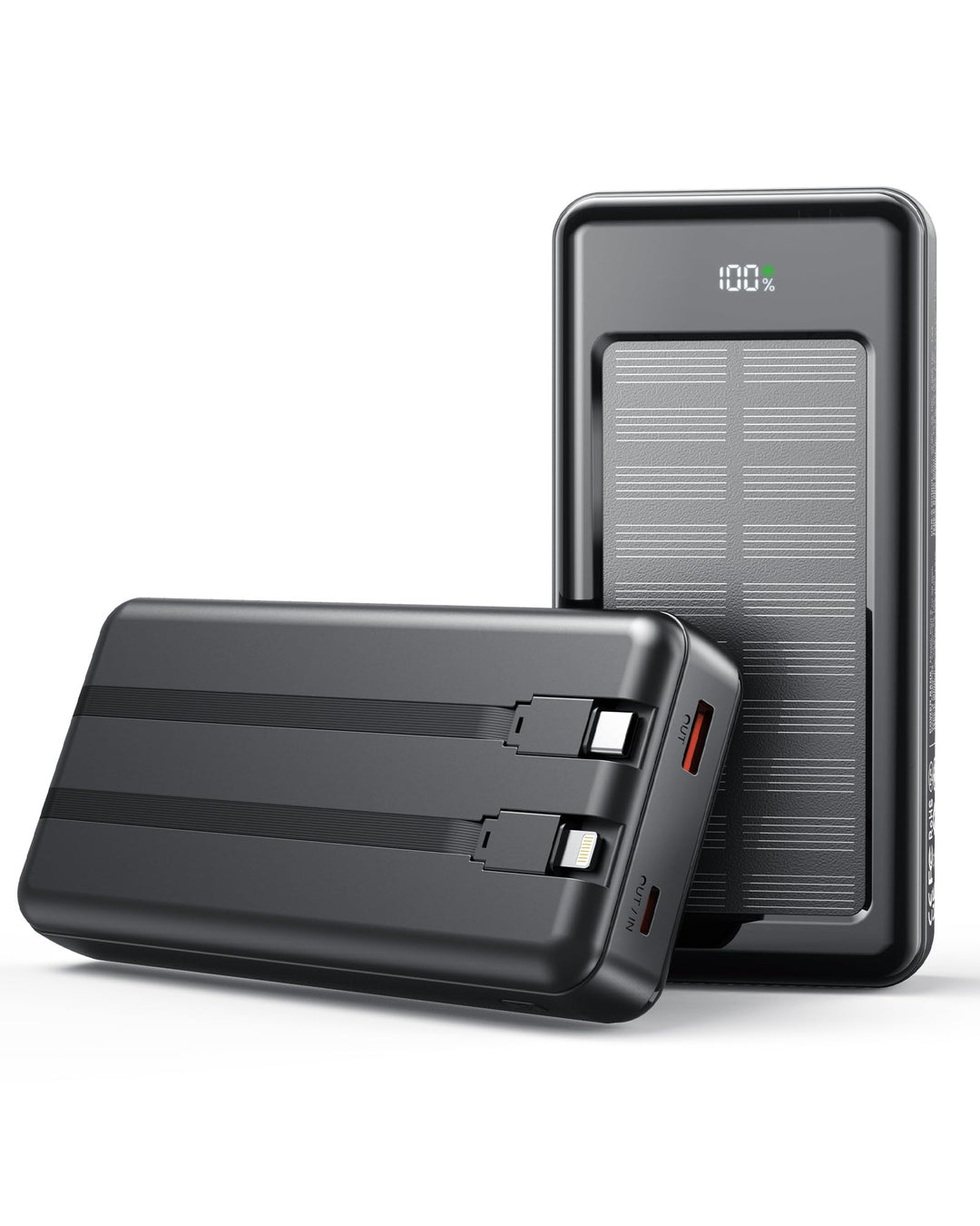 Solar Powerbank 27000mAh, Power Bank mit 2 Kabeln, 22,5W Schnelllade Powerbank Tragbares Ladegerät g