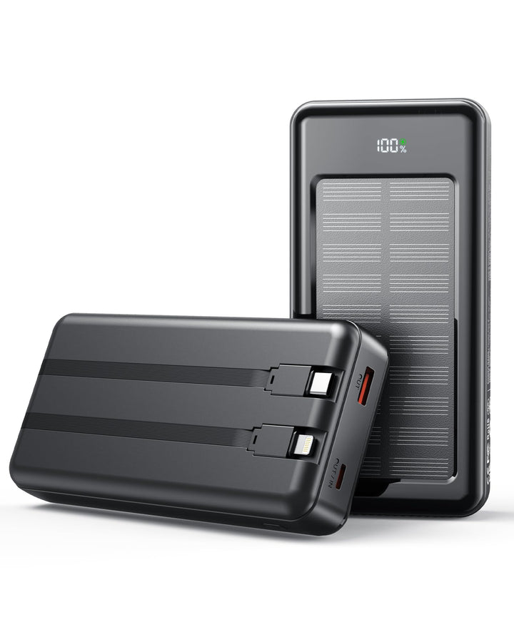 Solar Powerbank 27000mAh, Power Bank mit 2 Kabeln, 22,5W Schnelllade Powerbank Tragbares Ladegerät g
