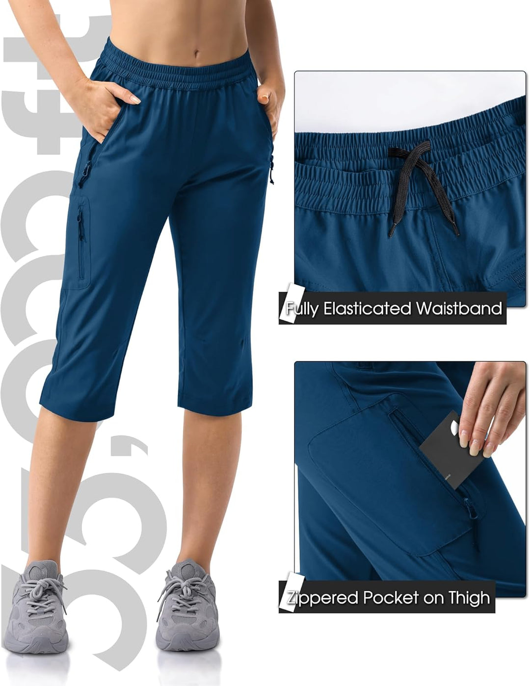 33,000ft Damen 3/4 Hose Capri Wanderhose Stretch Leichte Radhose Taschen Sommer Outdoor Golf Hose 36