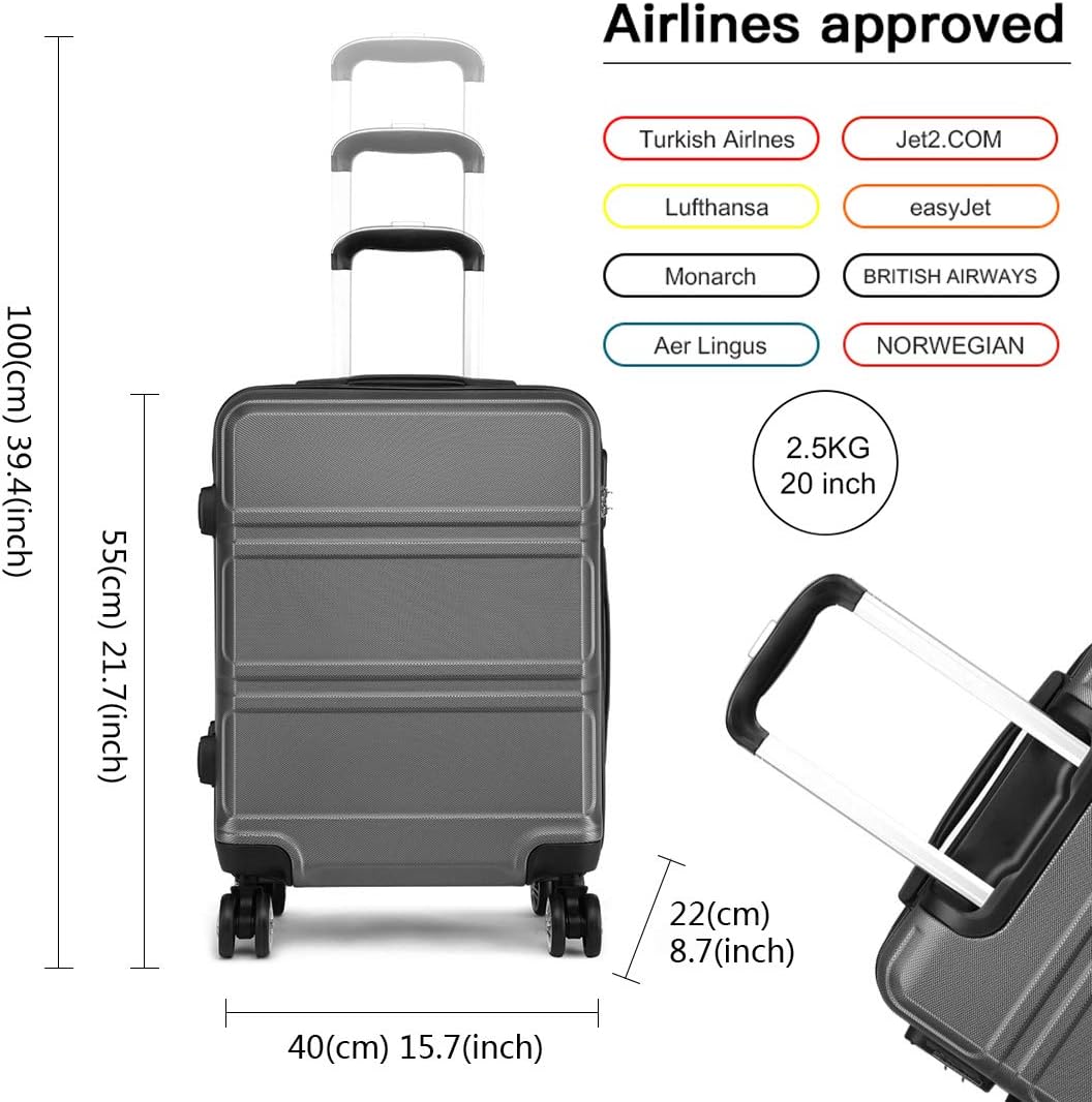 KONO Handgepäck Gepäcksets 2 Teilig Kofferset, 55cm Kleiner Koffer Handgepäck Set mit Ryanair Reiset