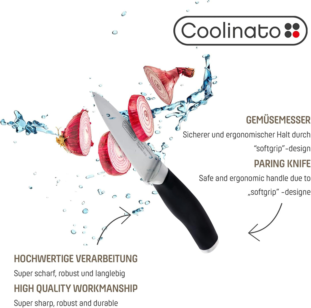 Coolinato Gemüsemesser - rostfrei extra scharf - Messer Klingenschutz ergonomischer Griff - Gesamtlä