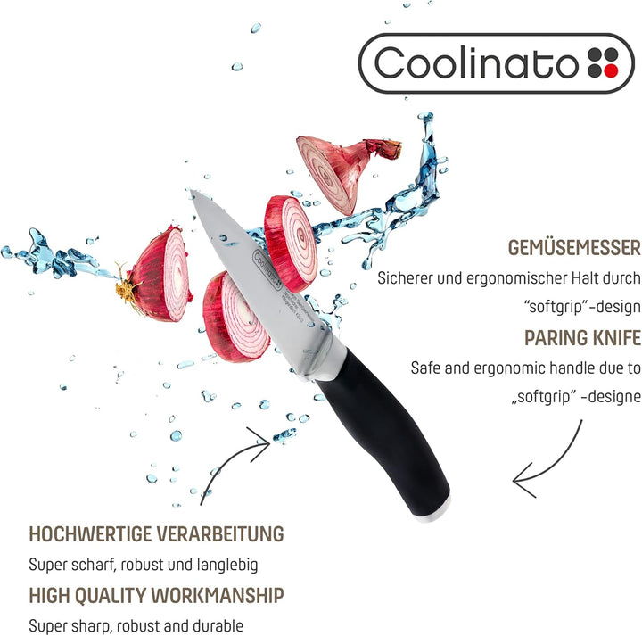 Coolinato Gemüsemesser - rostfrei extra scharf - Messer Klingenschutz ergonomischer Griff - Gesamtlä