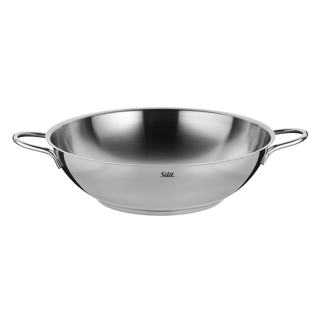 Silit Wok 32 cm, Wokpfanne Induktion, Edelstahl unbeschichtet, spülmaschinengeeignet