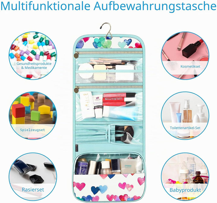Fintie Tragbare Kulturbeutel, Kosmetiktasche, Reisetasche, gross, wasserabweisend, zum Aufhängen, Ma