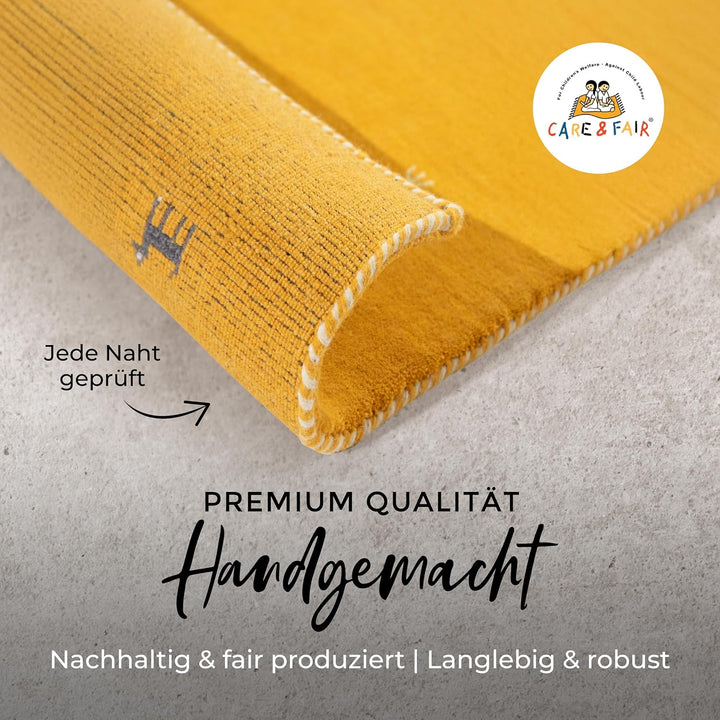 carpetfine Wollteppich Gabbeh Uni Quadratisch Gelb 60x60 cm | Moderner Teppich für Wohn- und Schlafz