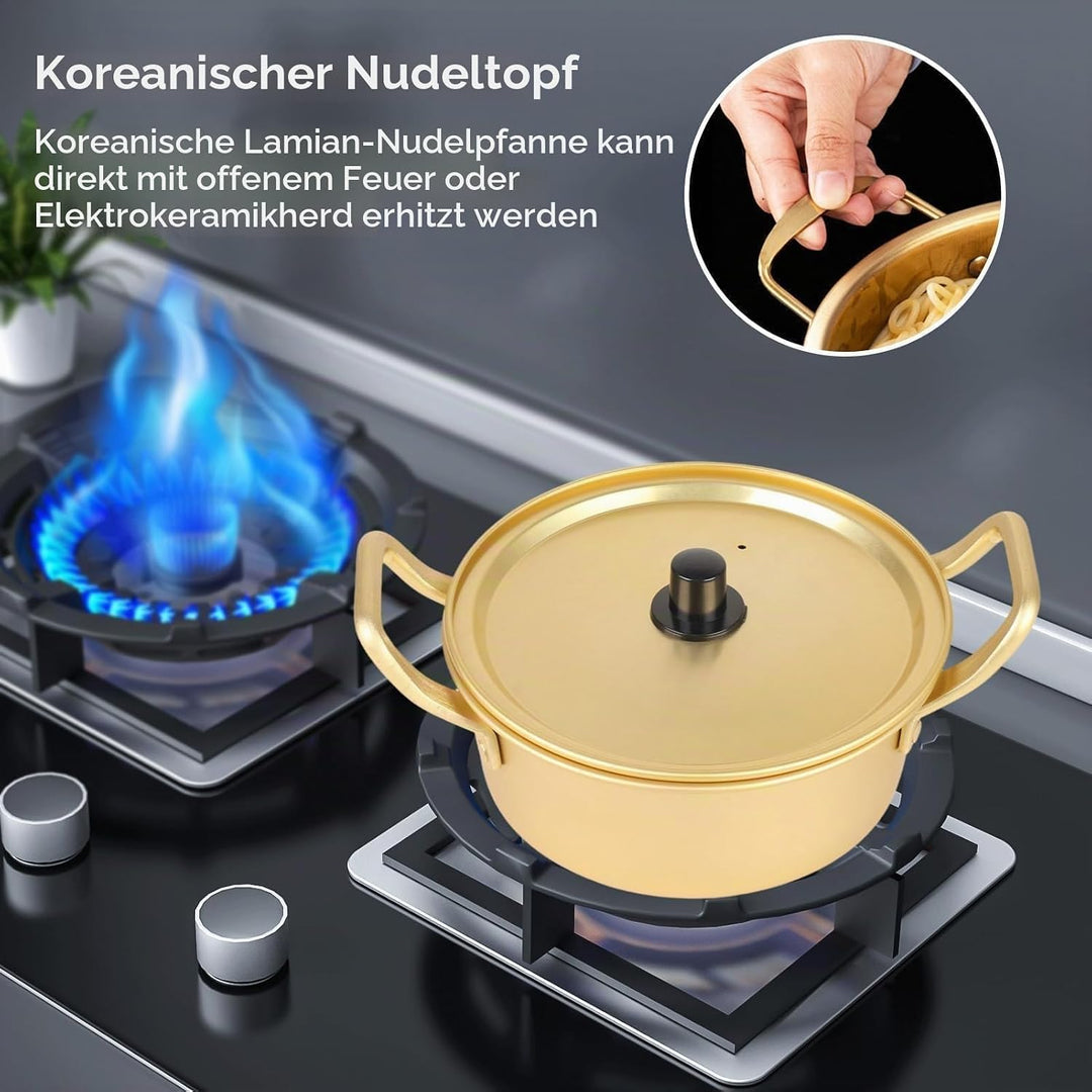 Korea Nudeltopf, Gold Ramen Nudeltopf Koreanischer Ramyun Hot Pot Aluminiumlegierung Traditioneller
