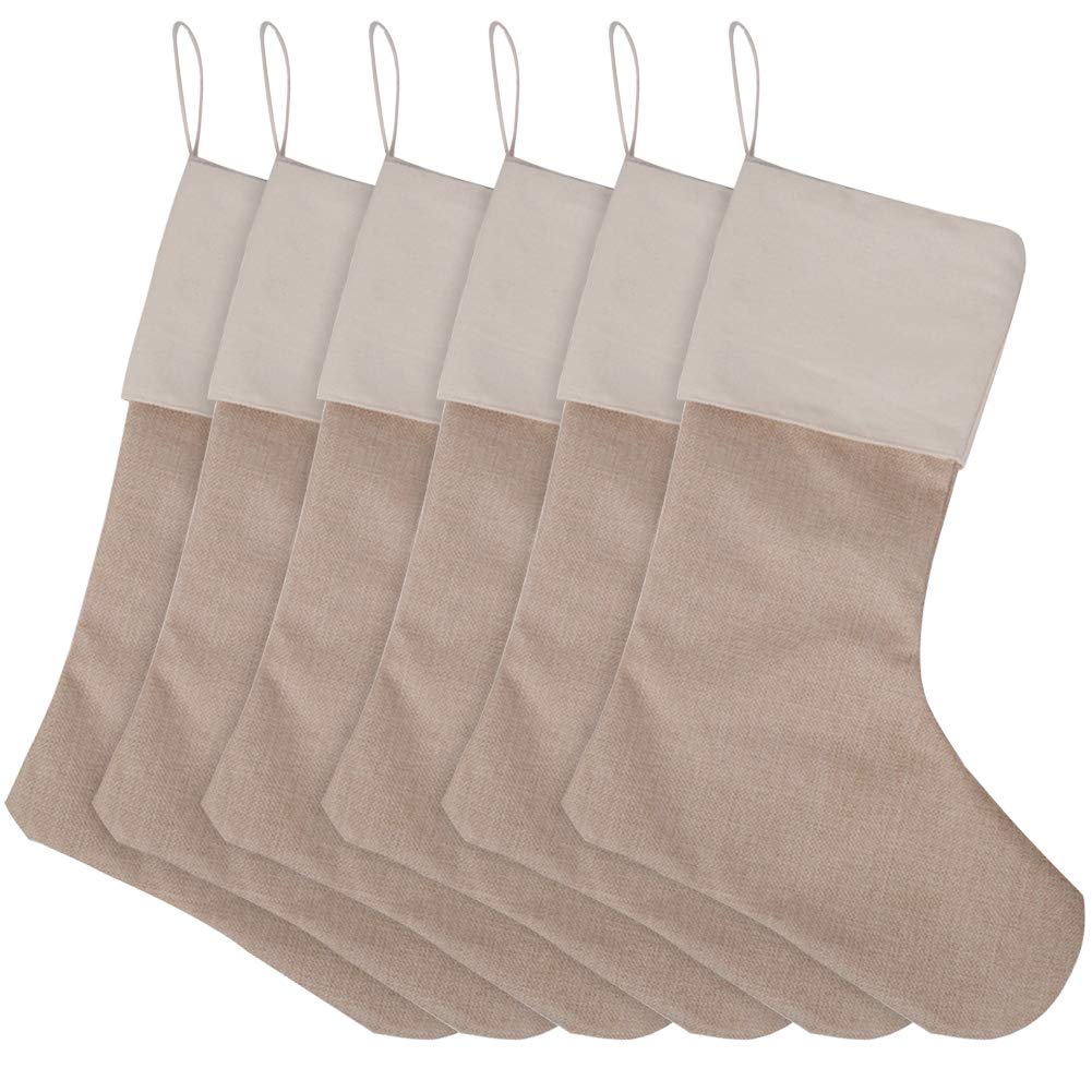 Sackleinen Weihnachtsstrümpfe 6er Pack, Weihnachten hängende Taschen Weihnachtsfeiertagsstrumpf Weih