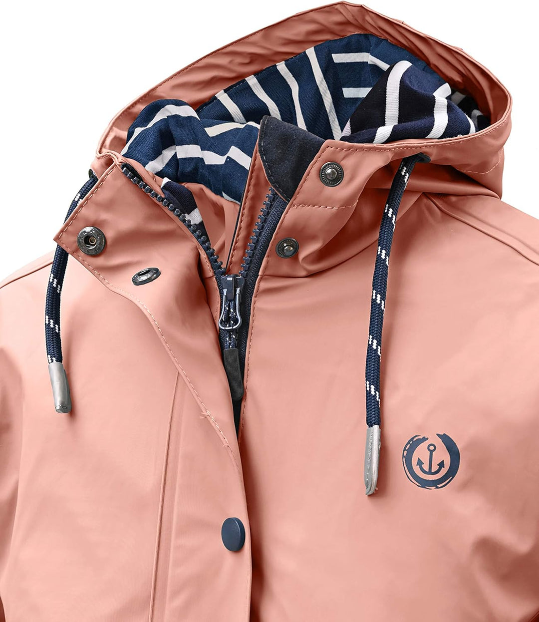 MADSea Damen Regenmantel Friesennerz Maritimes Gestreiftes Innenfutter Rosa, Grösse:36