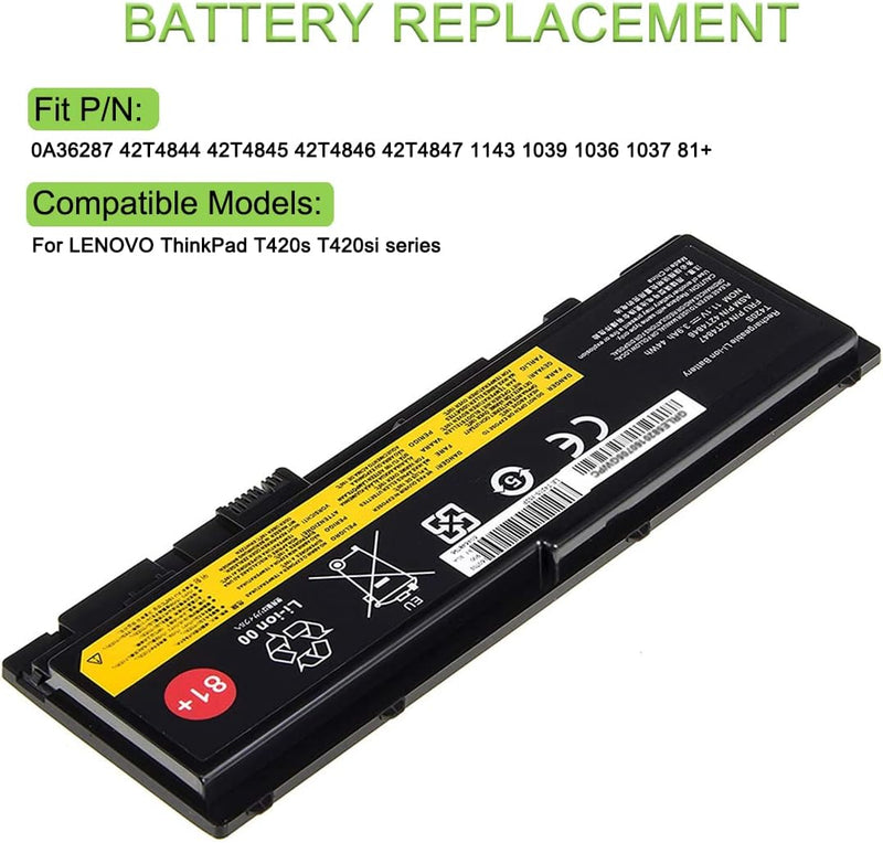 XITAIAN 11.1V 44Wh 3900mAh 42T4846 42T4847 81+ Ersatz Laptop Akku für Lenovo ThinkPad T420s T420si S