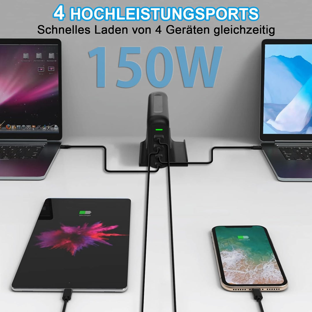 USB C Ladegerät,Cshare 150W 4-Port USB C Netzteil 100W PD 3.0 PPS QC 3.0 Schnellladegerät Kompatibel