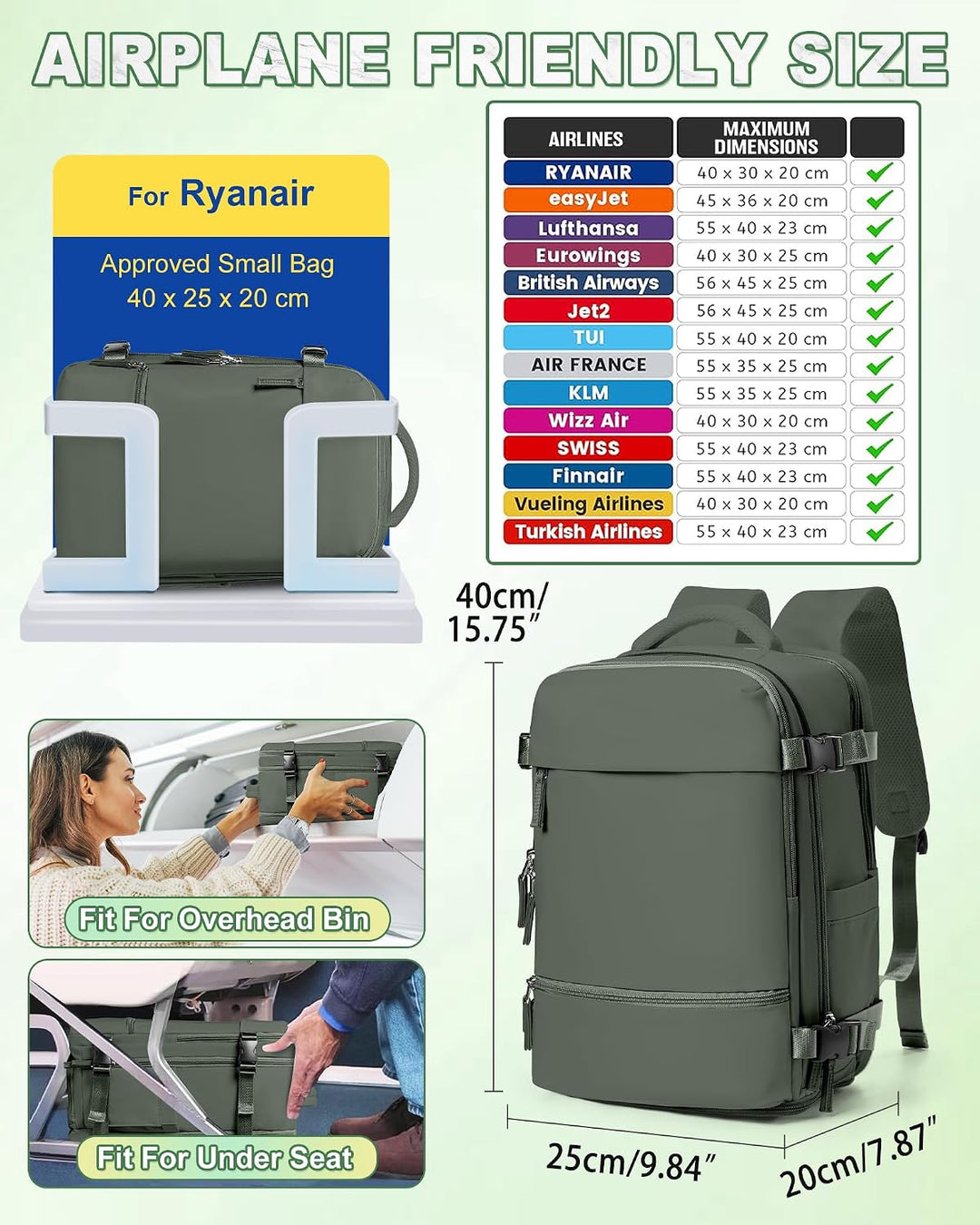 SZLX Grosser Reiserucksack Damen,Vakuum Rucksack mit Pumpe Ryanair Handgepäck 40x30x20 Herren, Wizza