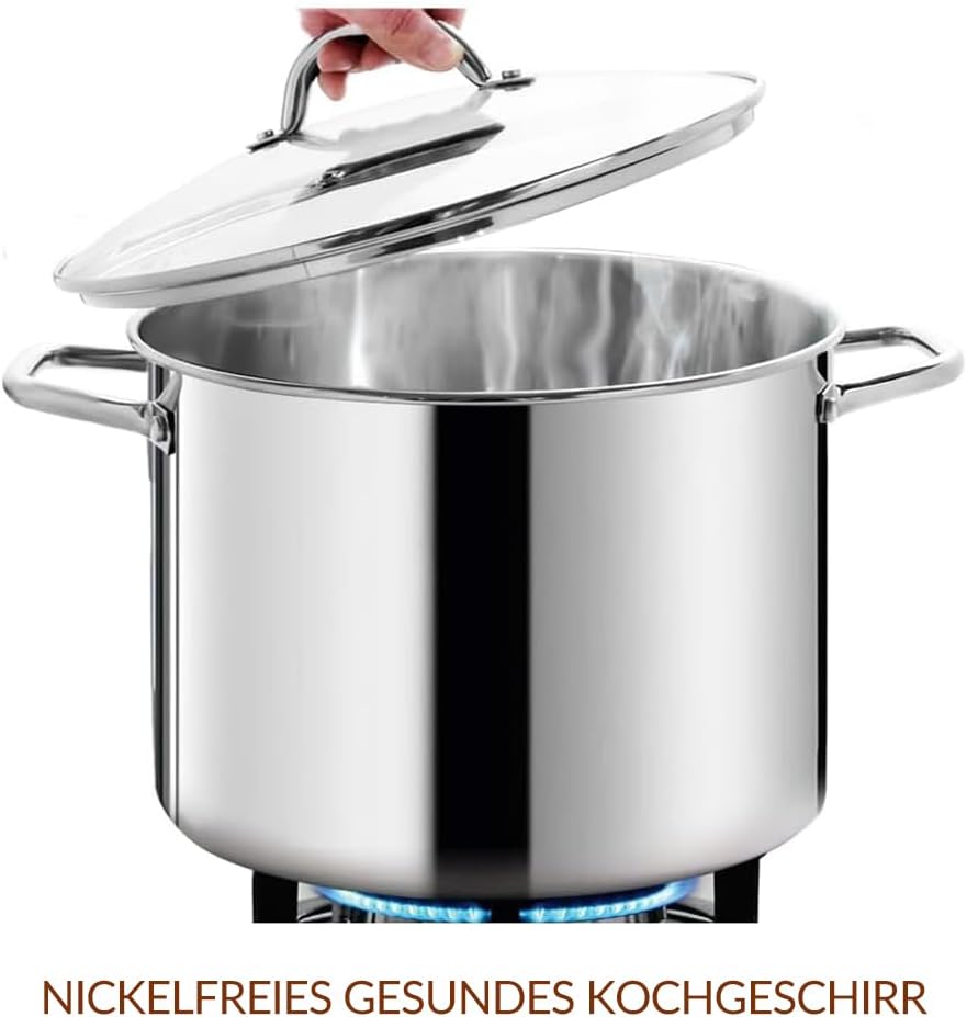 HOMICHEF Grosser Suppentopf mit Deckel aus nickelfreiem Edelstahl (29 cm, 11 Liter) – Hochglanzpolie
