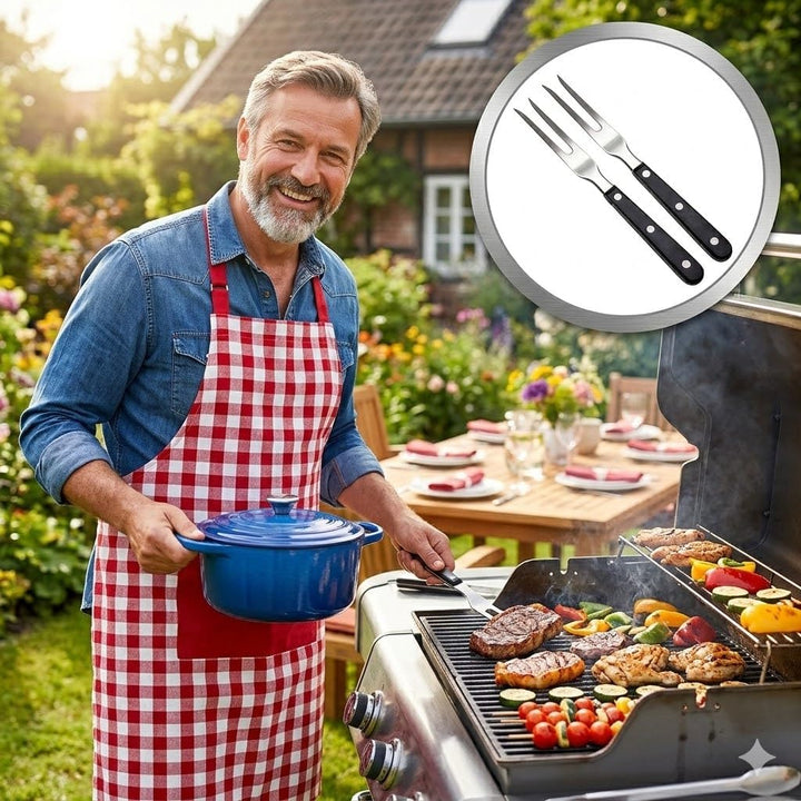 2 Stücke Fleischgabel mit Griff - Edelstahl Länge 16.5cm, Gesamtlänge 29cm Tranchiergabel Grillgabel