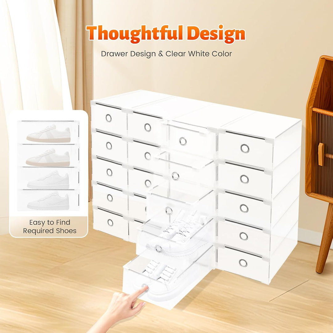 Schuhbox, 20 Stück, Aufbewahrungsbox für Schuhe, transparent, stapelbar, zum Aufbewahren aller Arten