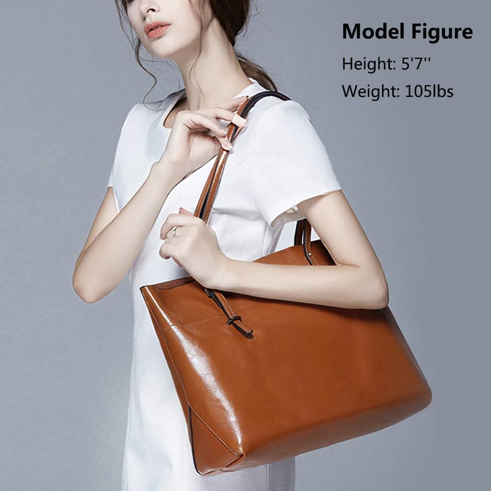 S-ZONE Damen Handtasche Rindspalt Leder Schultertasche Umhängetasche Grosse Shopper Tote Beutel Dunk