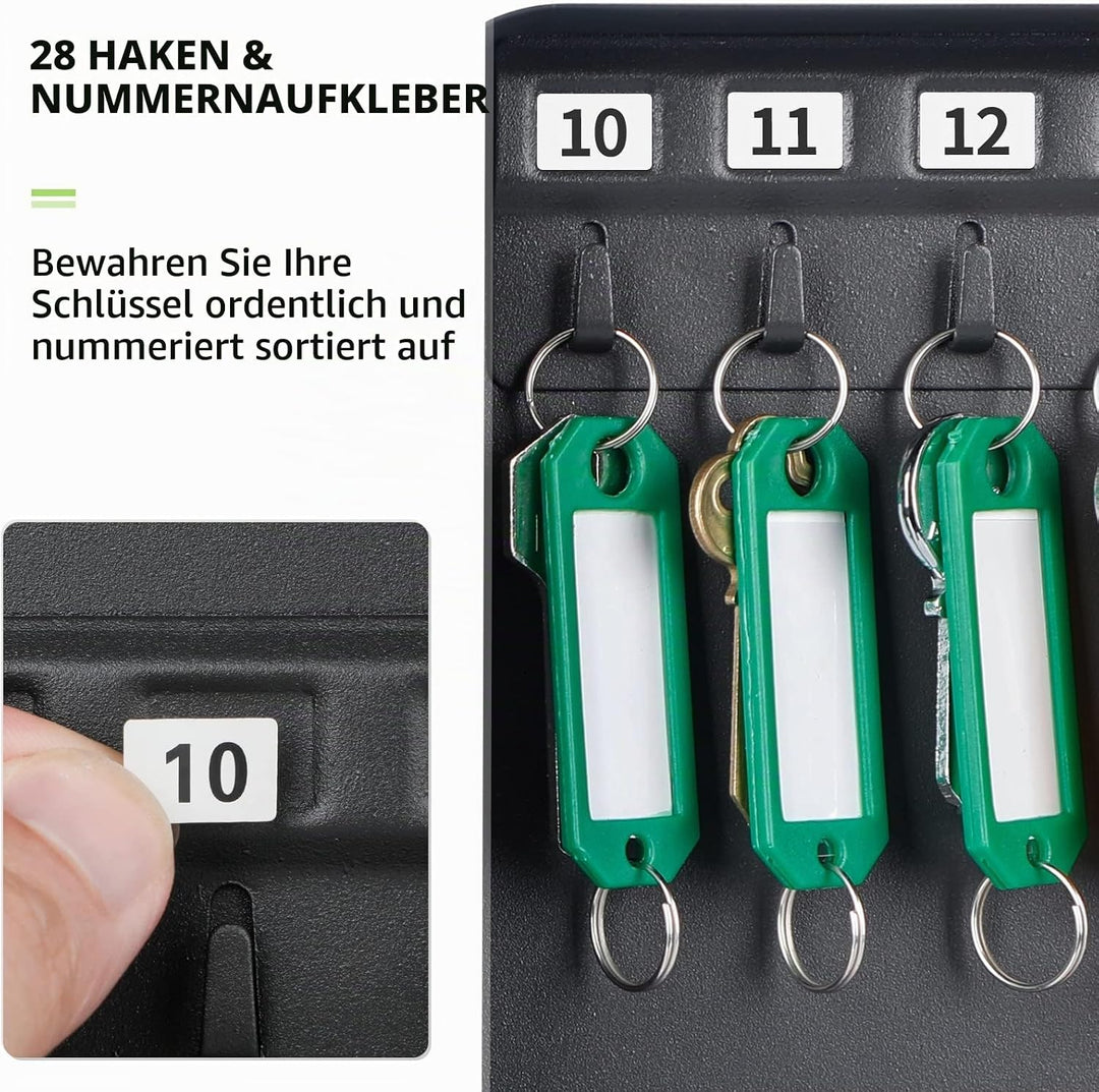 Uniclife 28-Schlüssel Schlüsselschrank mit 2 Aufschliessungsschlüsseln Schlüssel-Organisator Schwarz