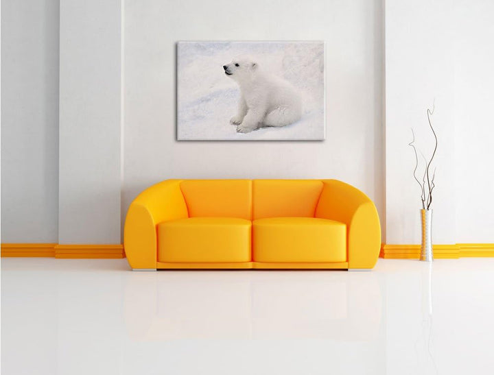 niedliches Eisbär Baby, Format: 100x70 auf Leinwand, XXL riesige Bilder fertig gerahmt mit Keilrahme