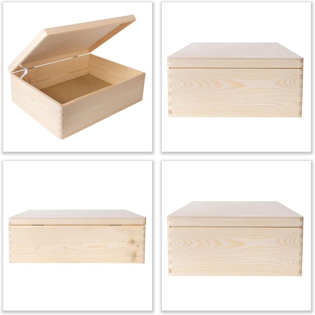 Creative Deco XL Grosse Holzkiste mit Deckel | 40x30x14 cm (+/-1cm) | Erinnerungsbox Baby Holzbox mi