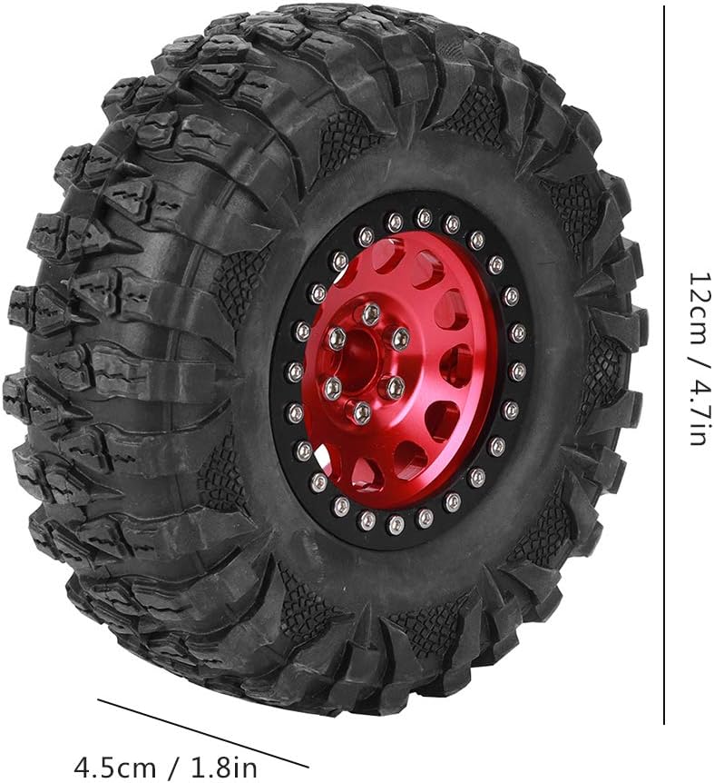4 Stück RC Reifen, 1/10 RC Auto 2,2 Zoll Rad RC Crawler Gummireifen Metall Radnabe RC Zubeh?r(rot) B