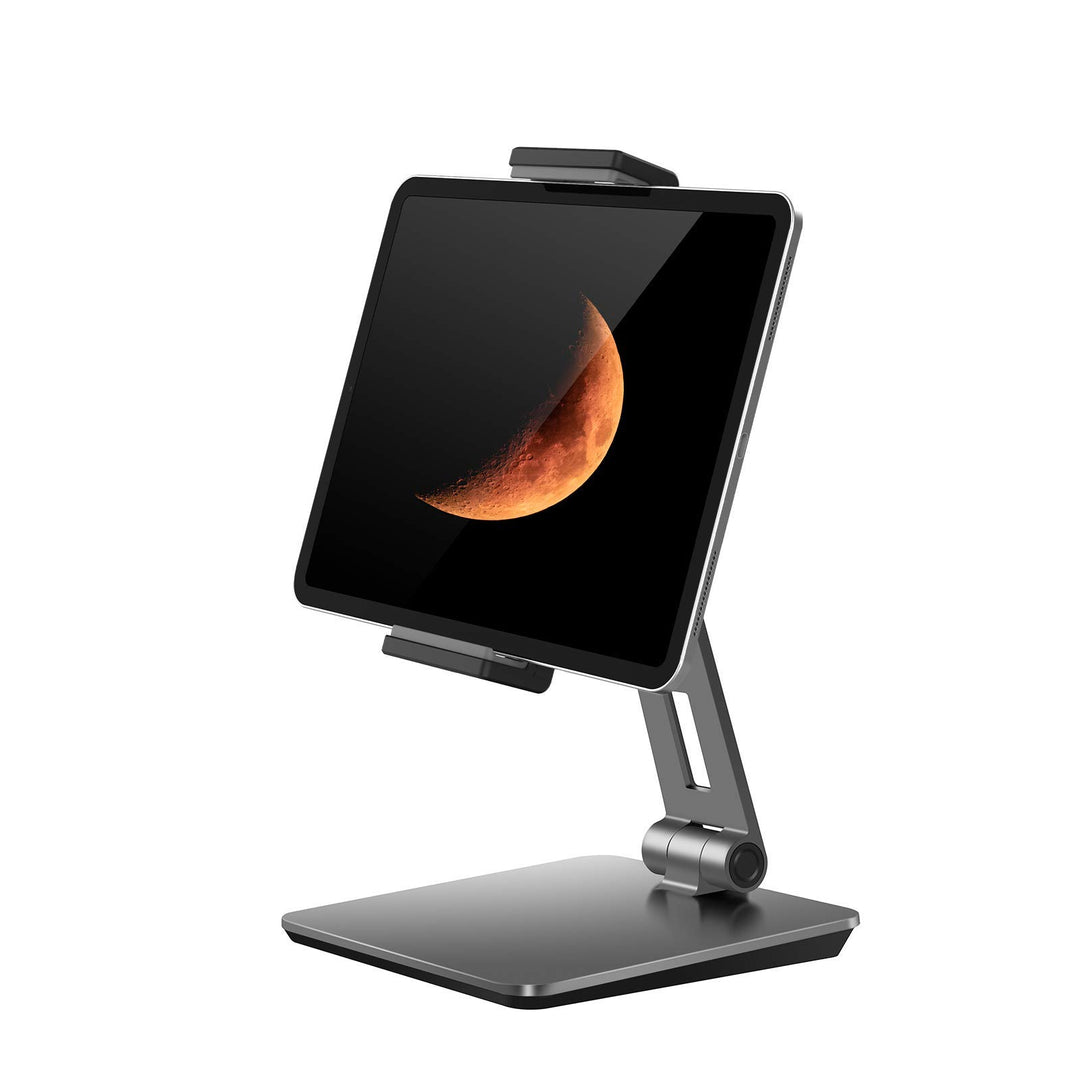 QinCoon Tablet Ständer, Verstellbar Heavy Duty Aluminium Halterung, 360° Drehen Faltbar Metall Table