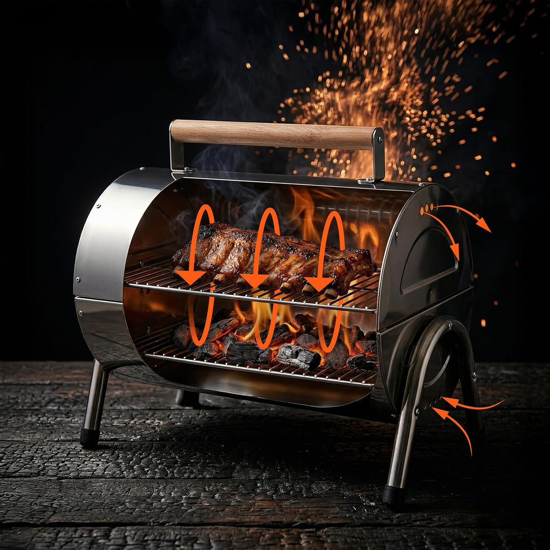 Relaxdays Tischgrill, 2 Grillflächen je 34 x 21,5 cm, Outdoor Camping, Klappgrill &amp; Smoker, Holzgrif