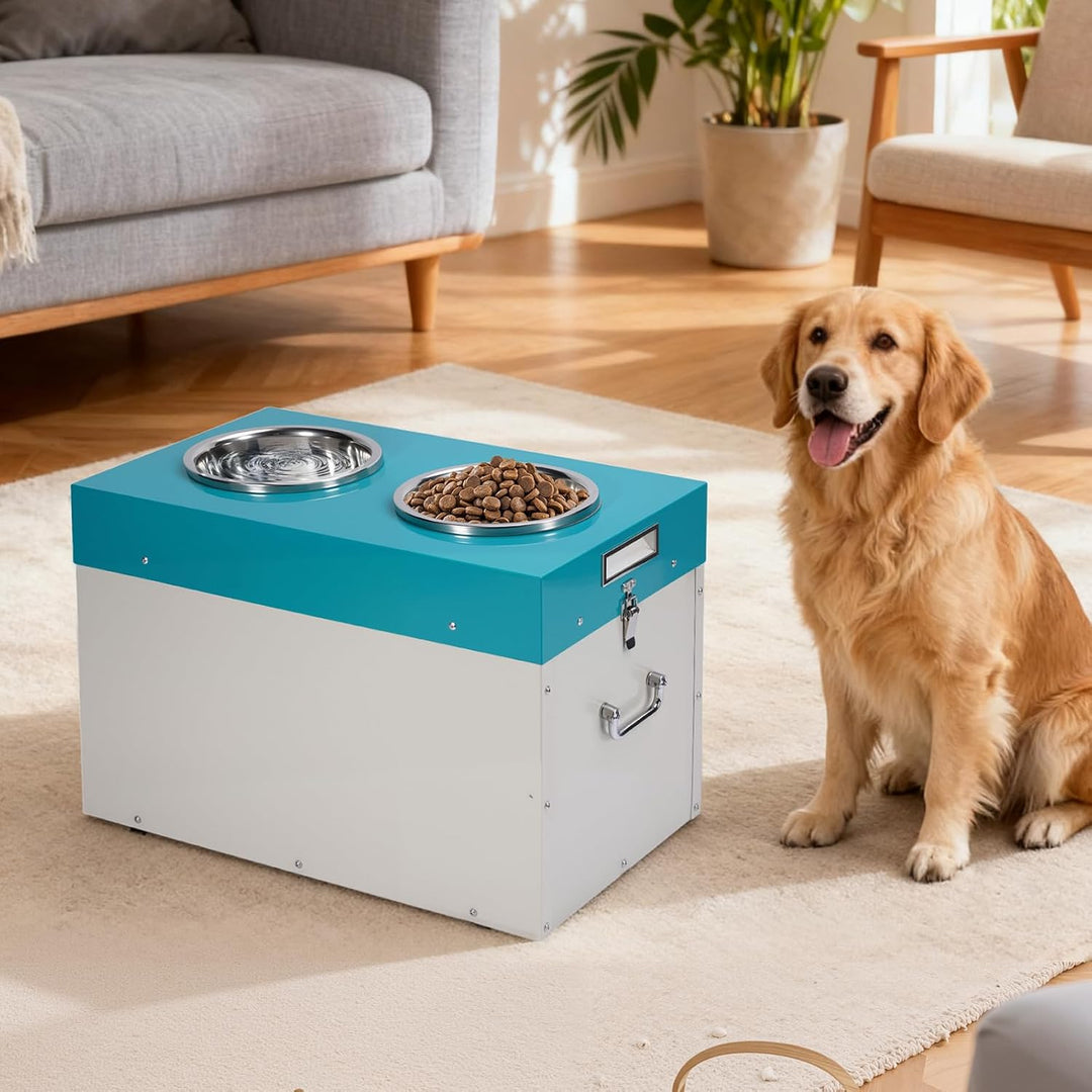 2 IN 1 Hundefütterer & Aufbewahrungseimer für Hundefutter 53L Futterautomat für Grosse Hunde Erhöhte