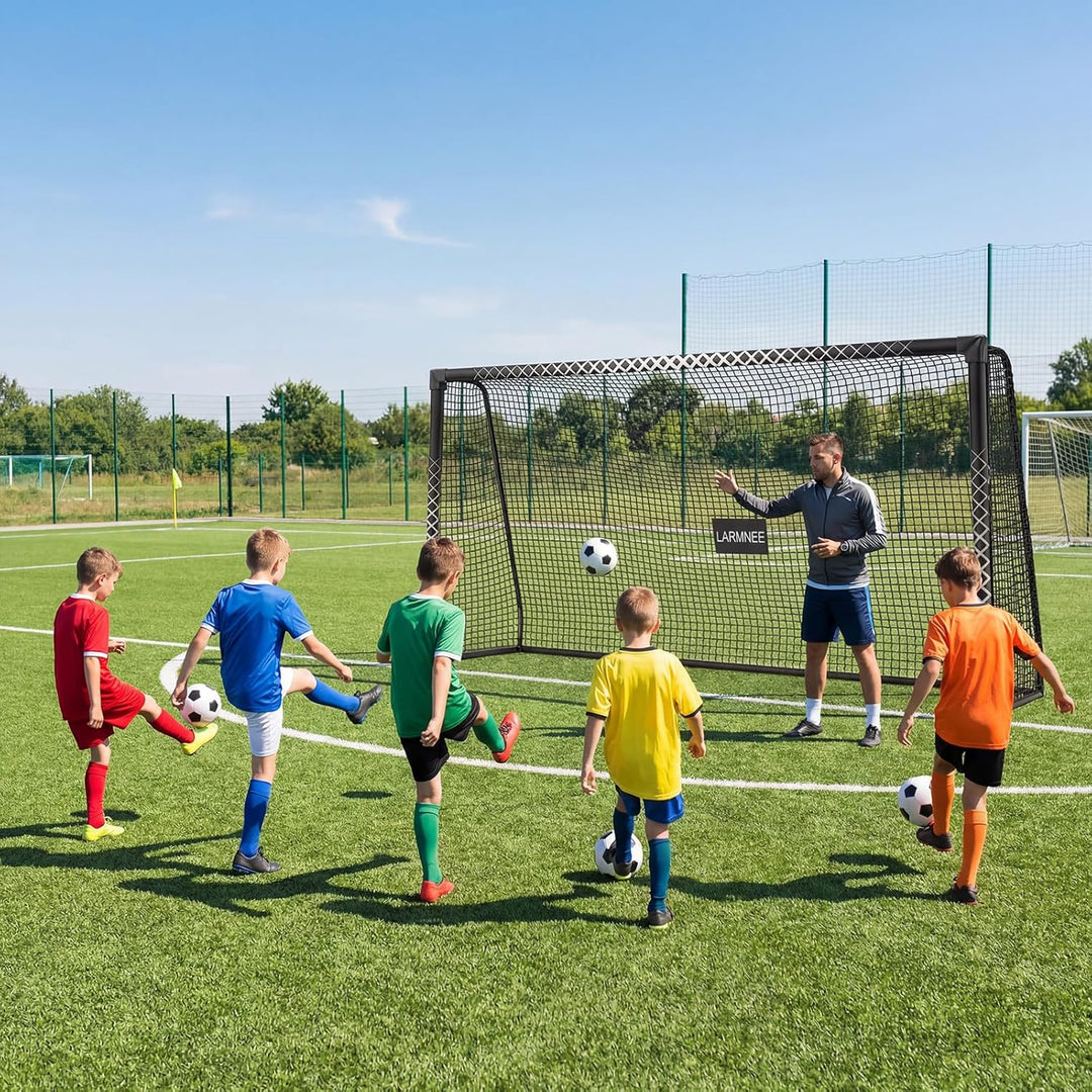 Grosses Fussballtor, PE-Knotennetz, inklusive U-Heringen, Schaumstoffbezug, für Outdoor, Garten, Spi
