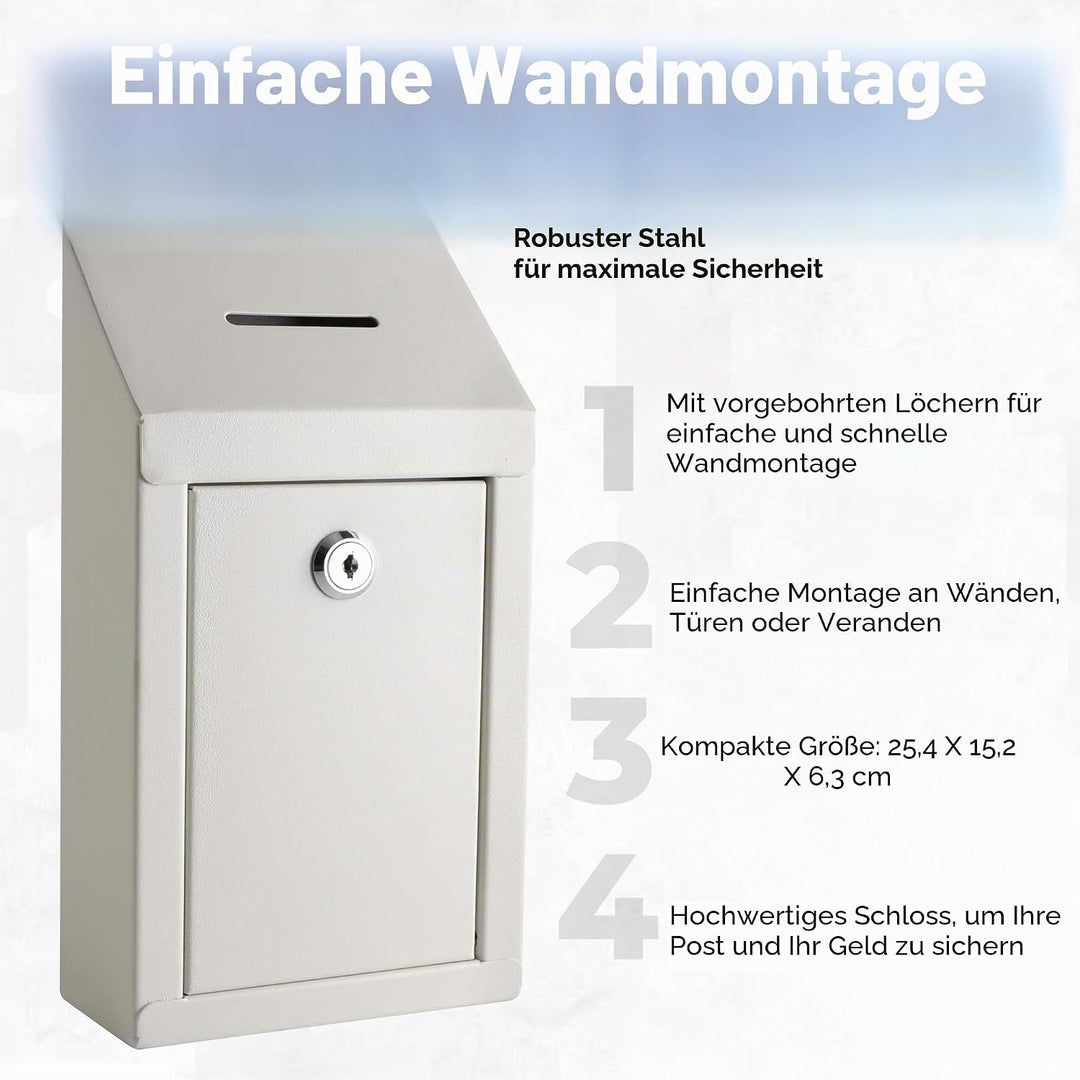 Metall-Spendenbox & Sammelbox Büro Vorschlagsbox Secure Box mit Top Coin Slot und Schloss inklusive
