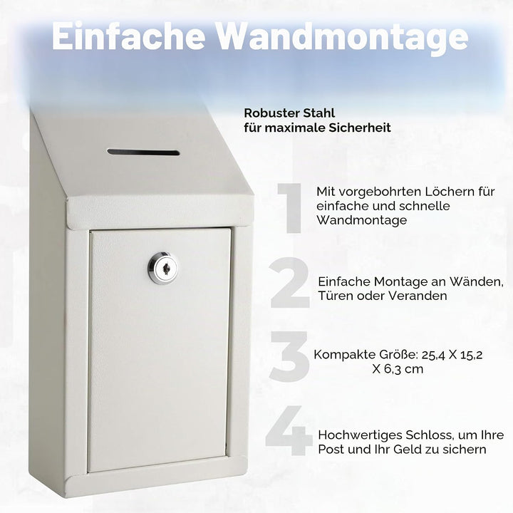 Metall-Spendenbox & Sammelbox Büro Vorschlagsbox Secure Box mit Top Coin Slot und Schloss inklusive