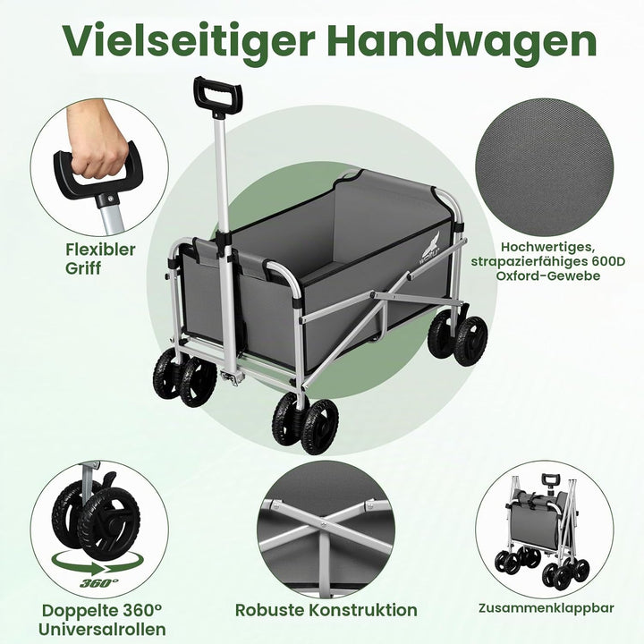 WOLTU Bollerwagen faltbar, Handwagen Transportwagen klappbar, Gartenwagen Strandwagen mit Bremsen Do