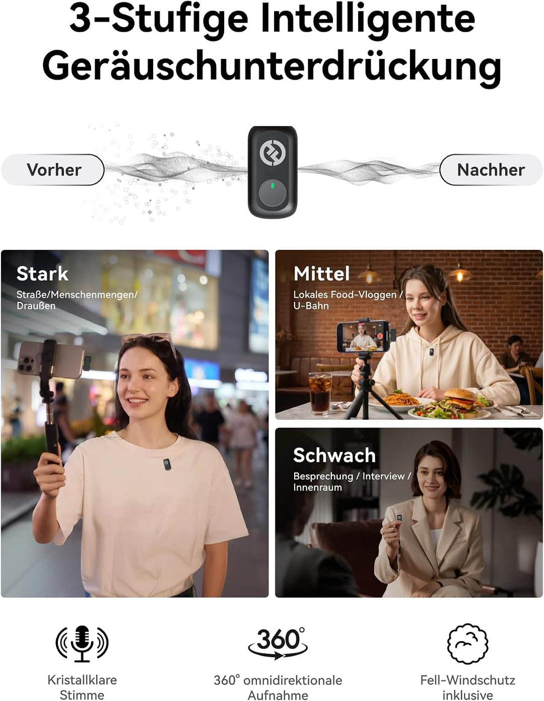 Hollyland Lark A1 Duo Wireless Lavalier Mikrofon für iPhone 15/16/17 &amp; Android,Kabellos Mini Microph