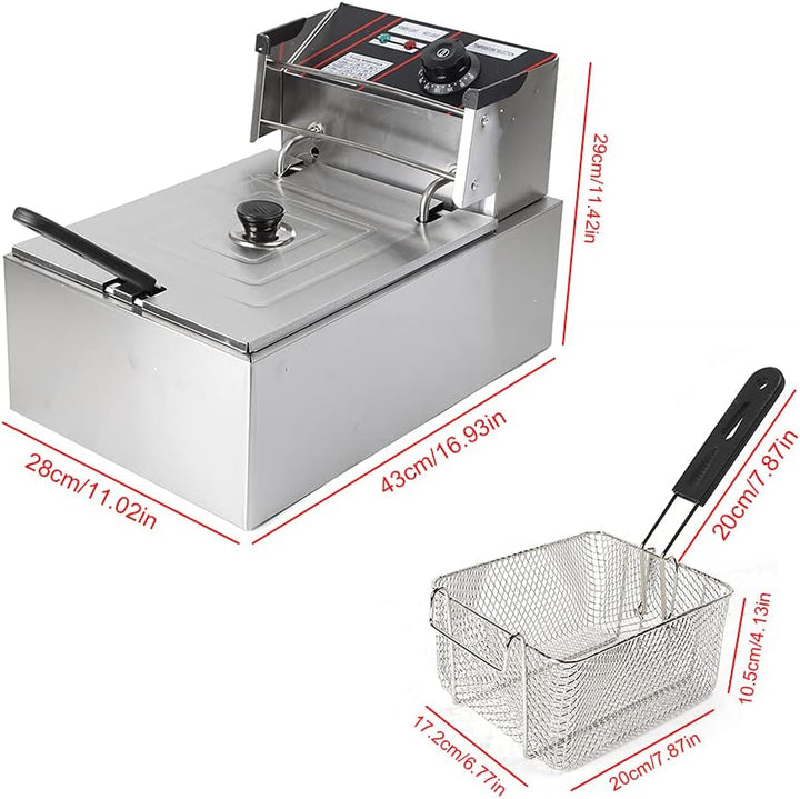 2500W Fritteuse Friteuse Edelstahl, 5.5L Elektrofritteuse Elektro Fritteuse Gastro Kaltzone Fritose