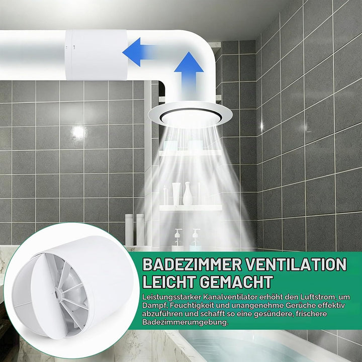 lalago Kanal Rohrventilator 100mm, Inline-Abluftventilator 34dB Leise Weiss, Rohrlüfter mit Rückstau