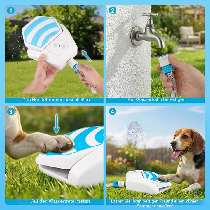 ALL FOR PAWS Hunde Trinkbrunnen Outdoor - Automatischer Wasserspender mit Sprinkler für Hunde, Hydra