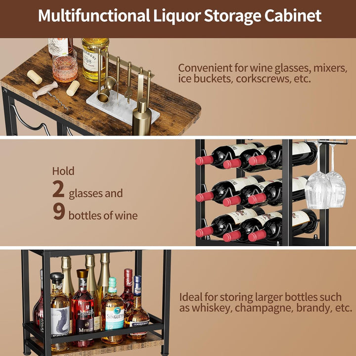 Nuovoware 3 Tier Weinregal Freistehend Boden, Weinregal Tischplatte mit Gläserhalter, Vielseitig Liq