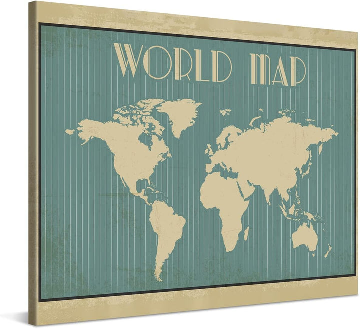 PICANOVA Weltkarte Art Deco 90x60cm - Premium-Leinwand-Kunstdruck - Leinwand-Druck-Wand-Kunst-Dekor-