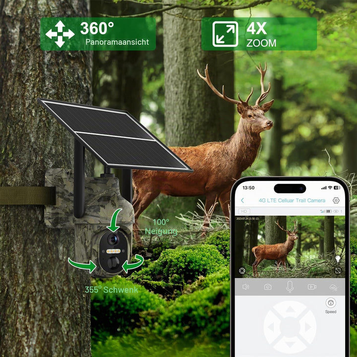 Lemnoi 4G LTE Solar Wildkamera mit Bewegungsmelder, Akku Wildkamera mit SIM Karte Preinstalliert und