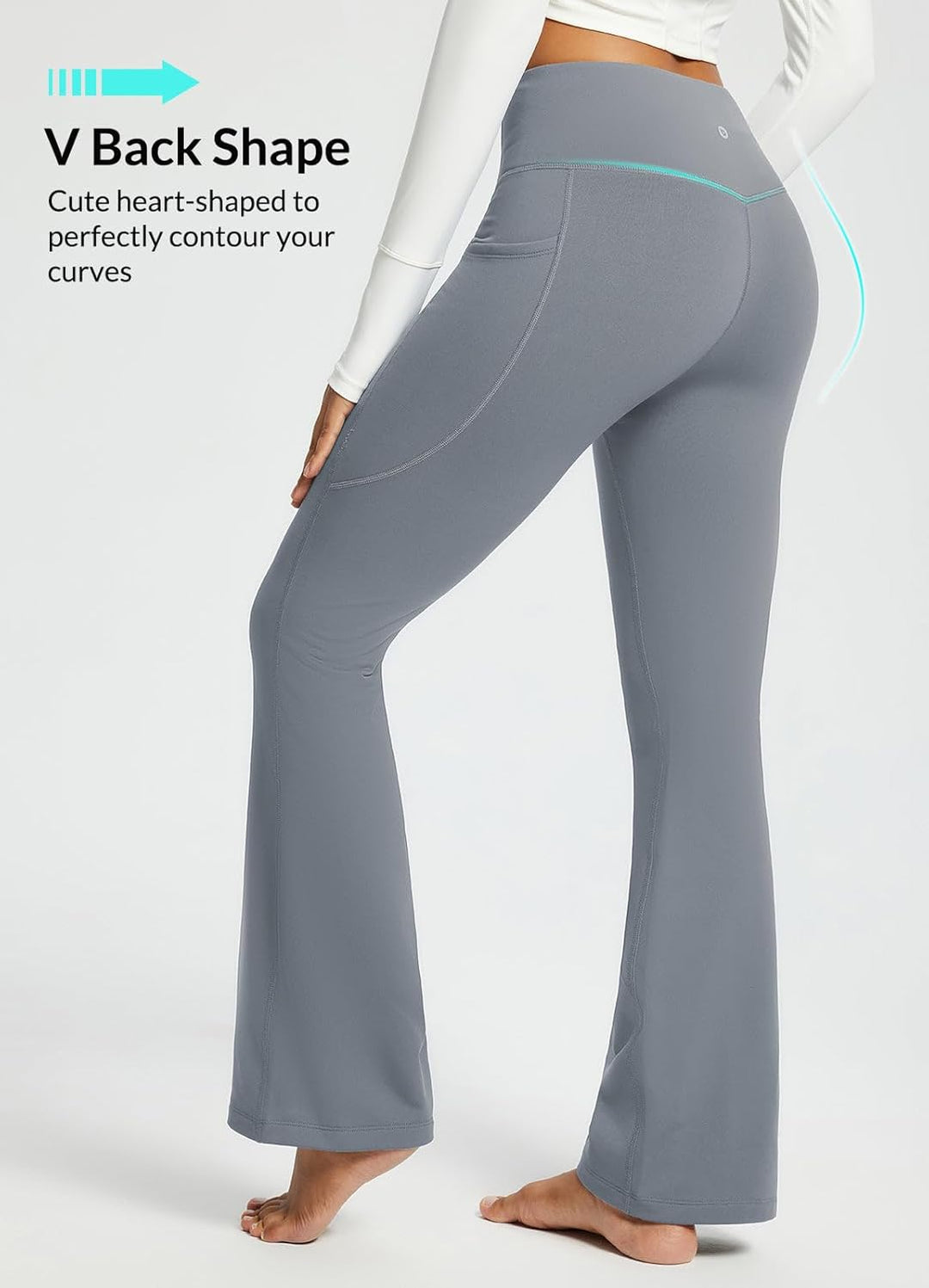baleaf Damen Thermohosen mit Taschen Flare Leggings Hohe Taille Bootcut Thermo Leggings Sweatpants W
