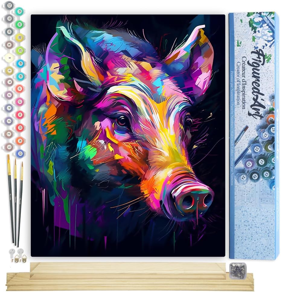 Figured'Art Malen Nach Zahlen Erwachsene Mit Rahmen Wildschwein Farbenfroh Abstrakt - Paint by Numbe