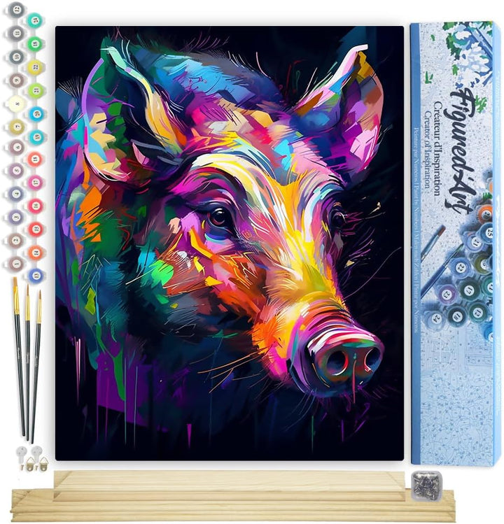 Figured'Art Malen Nach Zahlen Erwachsene Mit Rahmen Wildschwein Farbenfroh Abstrakt - Paint by Numbe
