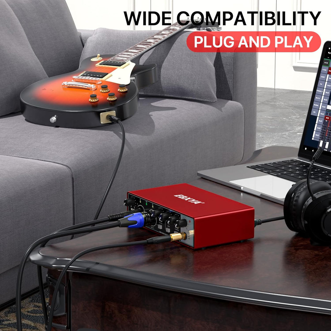 EBXYA USB-Audio-Interface 24-Bit/192 kHz 2i2 USB-Soundkarten-Interface mit MIC/XLR/Line-Eingängen, H