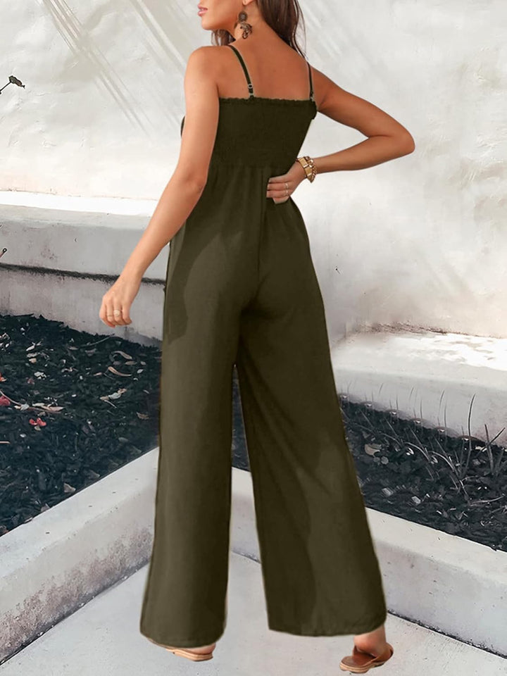 CUPSHE Damen Jumpsuit Square Neck Ärmellos Weites bein Sommer Lang Overall Romper Gesmokter Spaghett