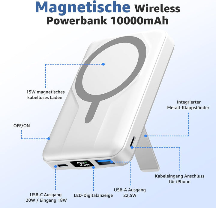 Azmuth für Magsafe Powerbank 10000mAh Wireless Magnetische für iPhone 17-12 | Power Bank Kabellos mi