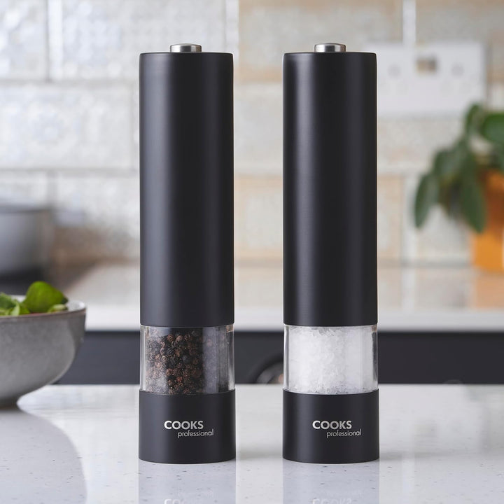 Cooks Professional Elektrische Salz- und Pfeffermühle | Batteriebetriebene automatische Mühlen mit e