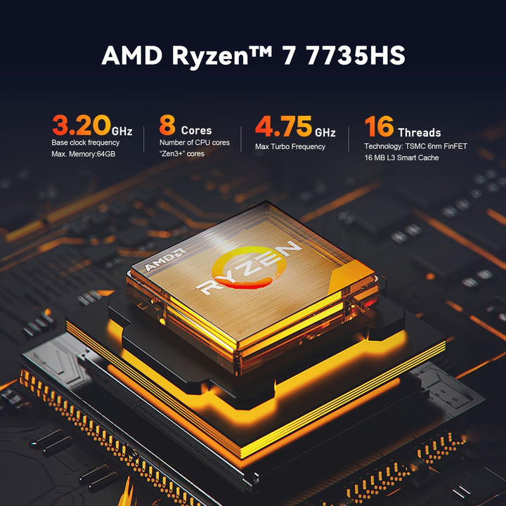 TRIGKEY Mini-PC S6 Pro AMD Ryzen 7 7735HS (bis zu 4,75 GHz, 8C/16T) Mikro-PC, 32 GB DDR5 RAM + 500 G