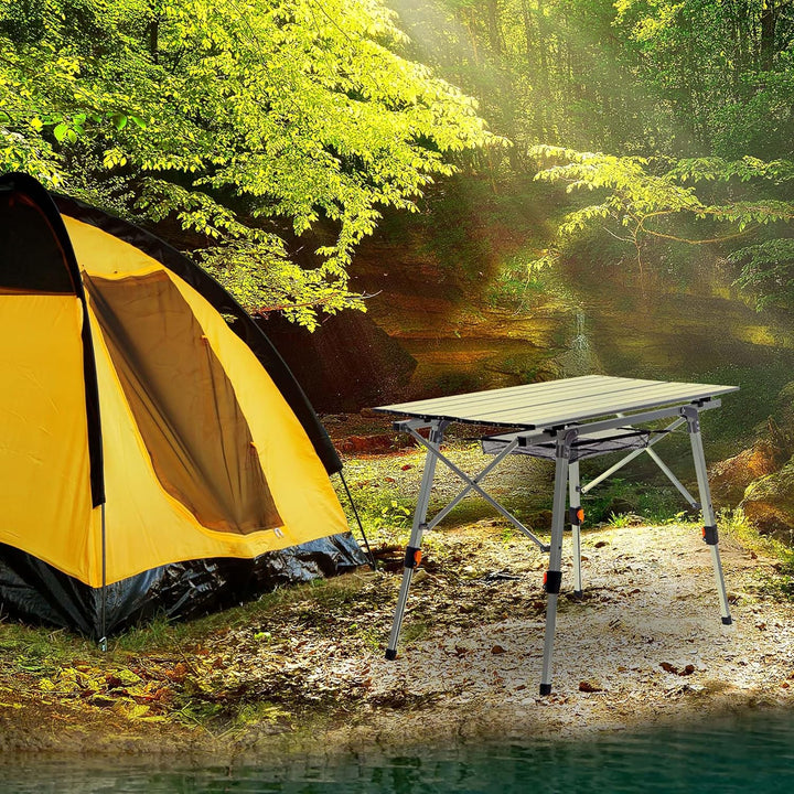 Wiltec Faltbarer Campingtisch 90x53 cm höhenverstellbar Klapptisch aus Aluminium max. 30kg mit aufro