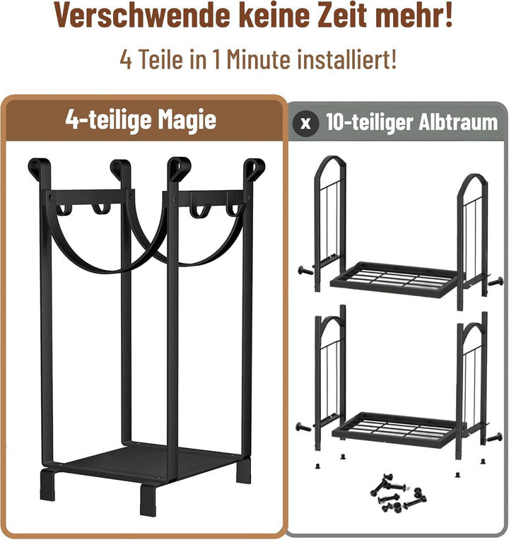 Amagabeli Kaminholzregal mit 4-teilig Besteck 78x29x35.8cm Innen Kaminholzständer Kamin Begleiter Se