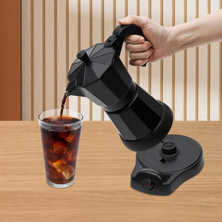 CHERIPOLI Mokkakanne, 300ml Espresso Kocher, Kaffeekocher in Schwarz, verdecktes Heizelement, elektr