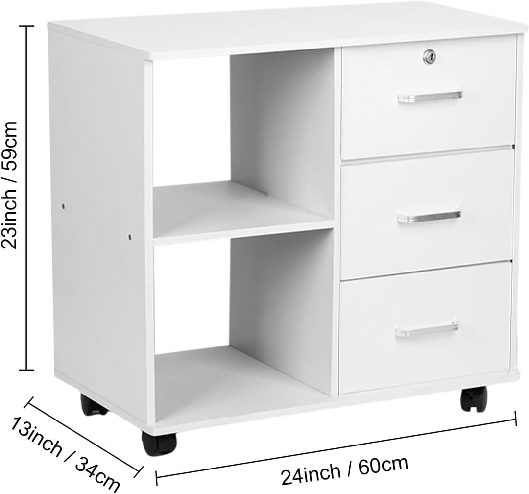 Aktenschrank aus Holz mit 3 Schubladen, Büroschrank mit mobiler seitlicher Abheftung, Druckerständer
